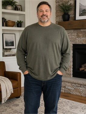 Tulliano 75% Silk Blend Sweater XXL Olive Green Crewneck Long Sleeve Soft Knit